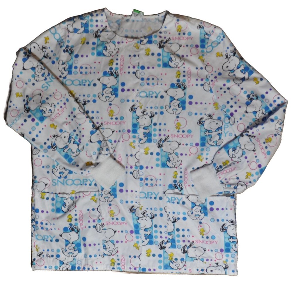 VTG Peanuts 2 Pocket Snap Front Scrub Jacketv SZ L